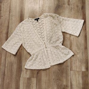 EXPRESS White Floral Lace Ruffled Cardigan